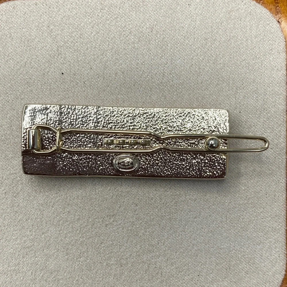CHANEL Navy and Silver Logo Hair Clip